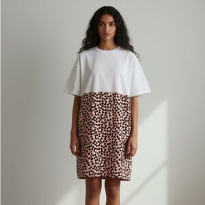 Raey white cotton & powder pink silk daisy pattern t-shirt dress